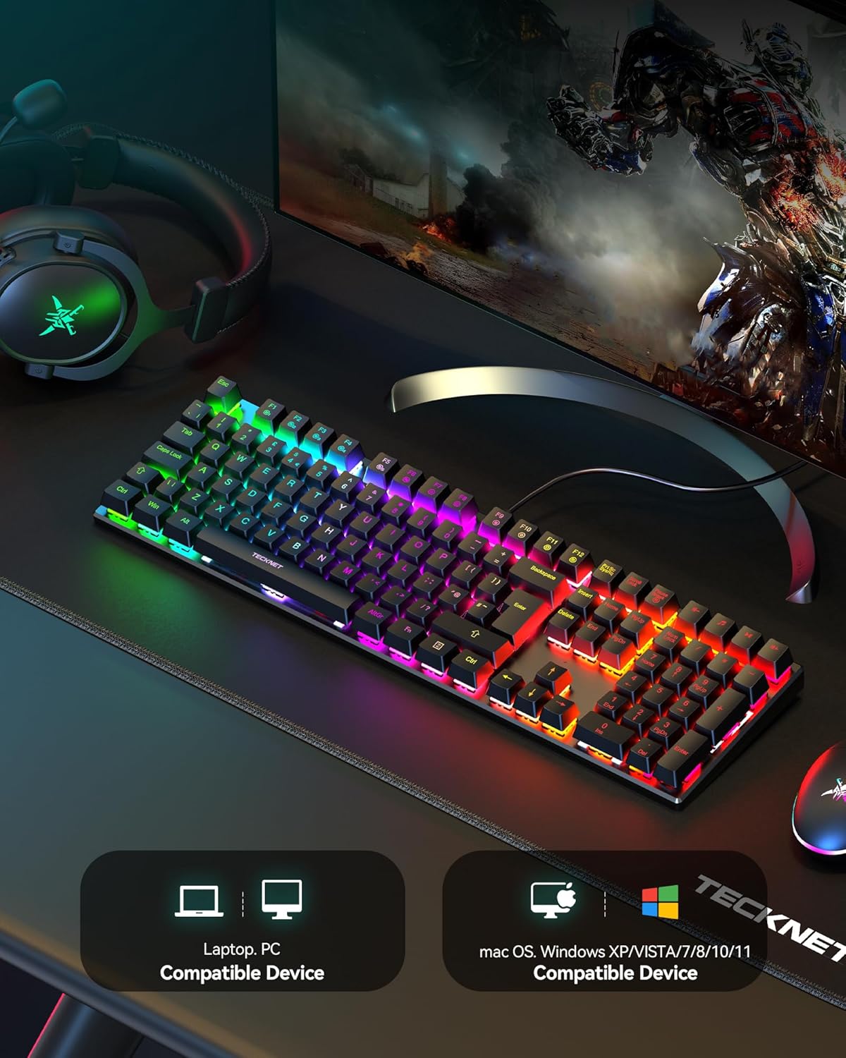 TECKNET Mechanical Gaming Keyboard - Red Switches Mechanical Keyboard with 109 Keys