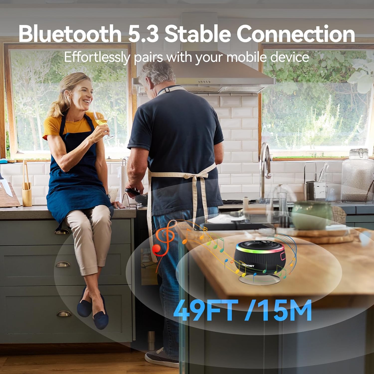 TECKNET Bluetooth Shower Speaker, IPX7 Waterproof with 360° Stereo Sound