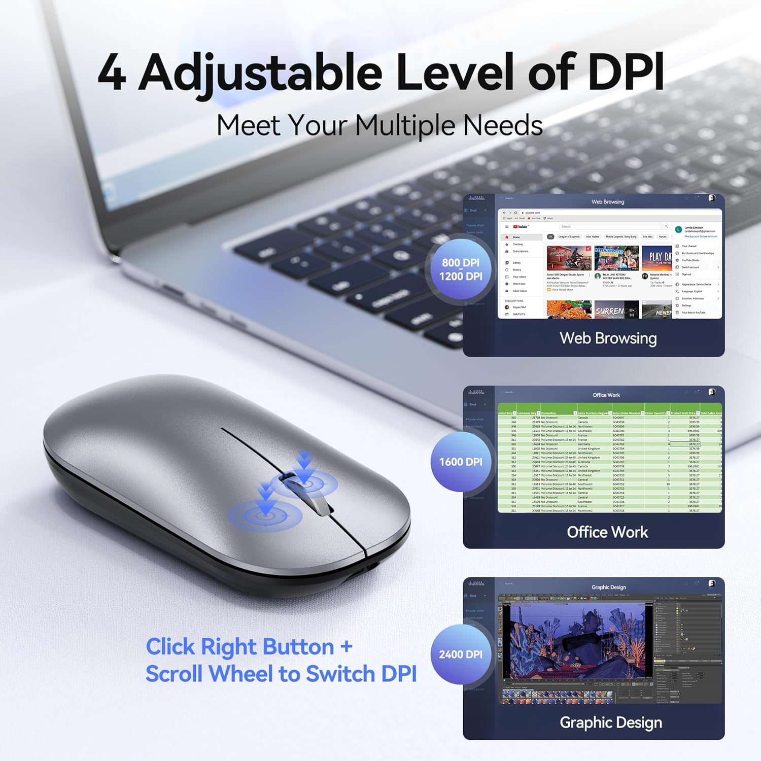 TECKNET Rechargeable Wireless Mouse, Bluetooth Mouse with Triple Mode (Dual BT+2.4G)