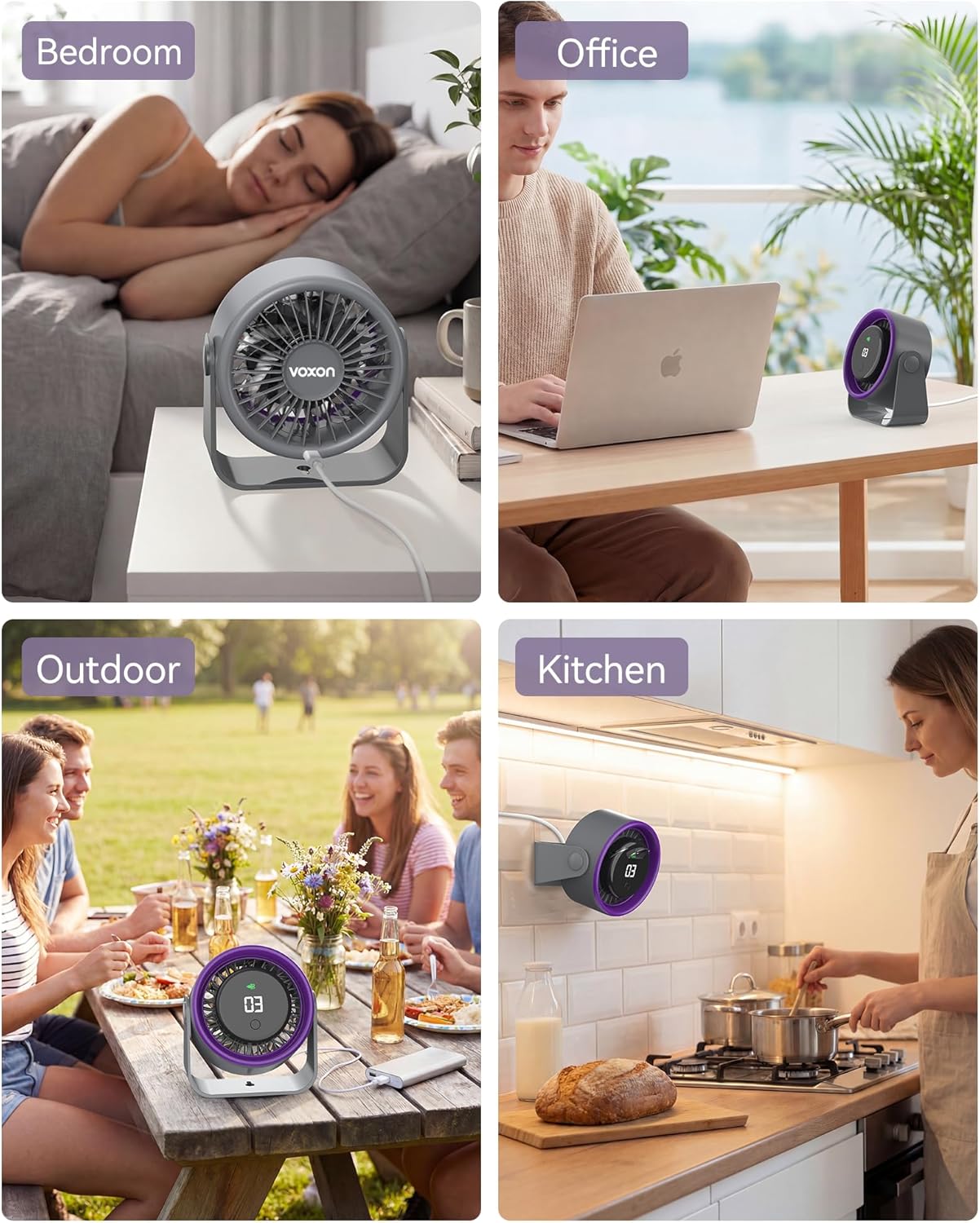 VOXON Small Personal Table Fan with 4 Speeds