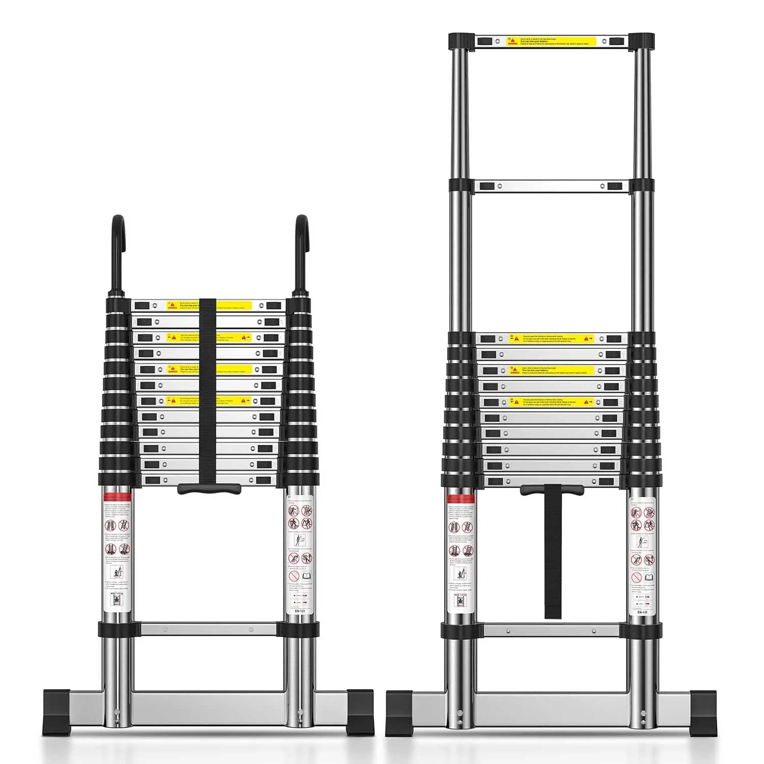 TECKNET Telescopic Ladder, Aluminium Extension Ladder with Stabilizer Bar, Max Load 150kg/330lbs