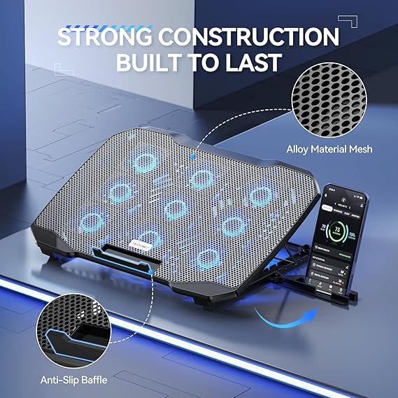 TECKNET Laptop Cooling Pad, Laptop Cooler with 9 Quiet Fans at 2600RPM