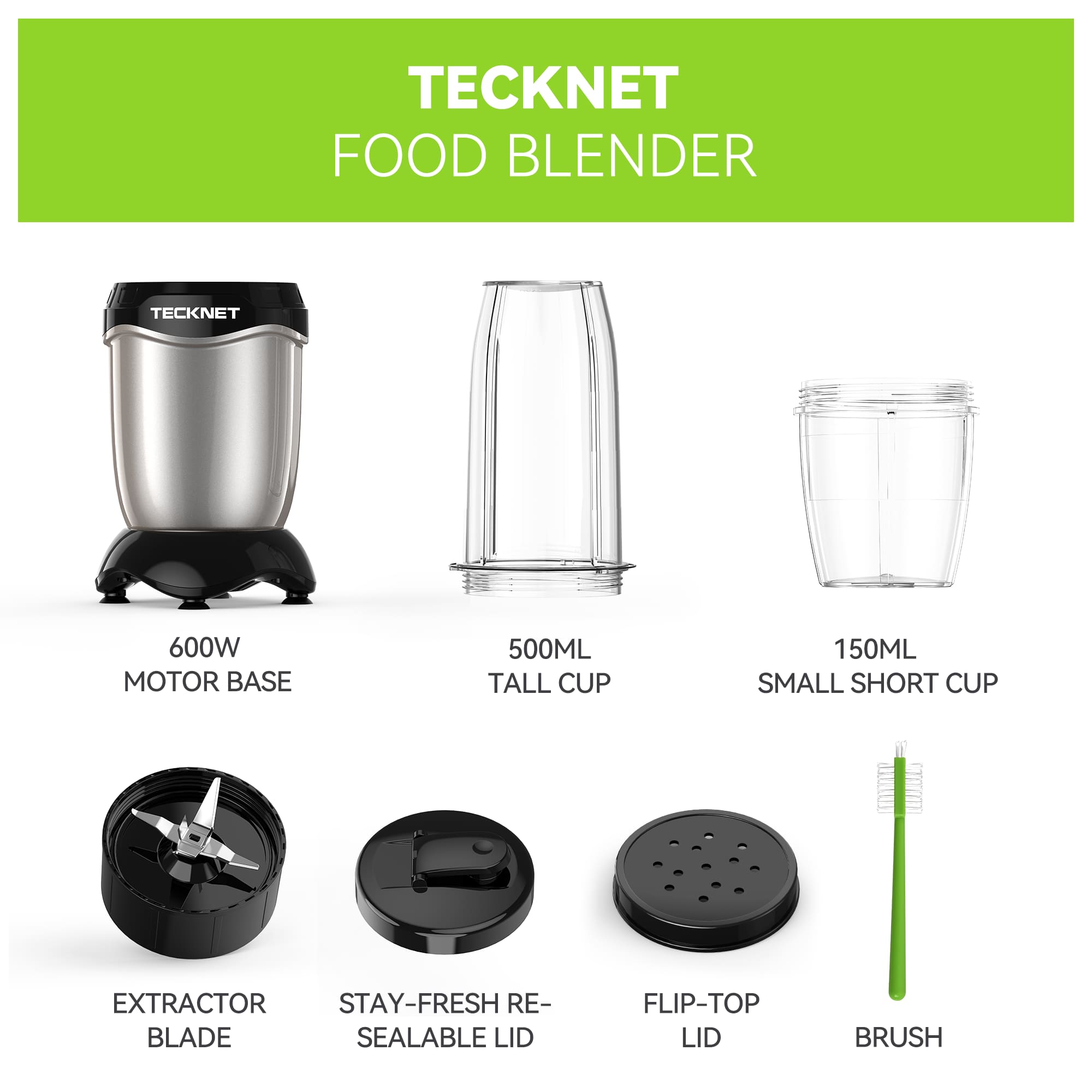 TECKNET 600W Personal Blender with 2 Portable Travel Cups