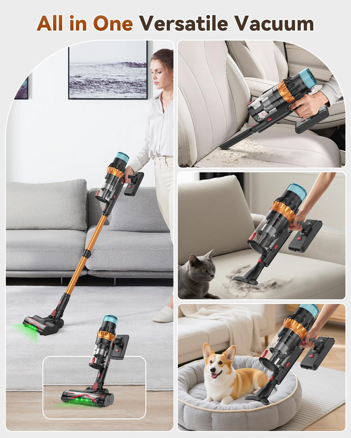 TECKNET TechRise 58KPA Cordless Vacuum: 70Min LED Touch, Anti-Tangle & Self-Standing