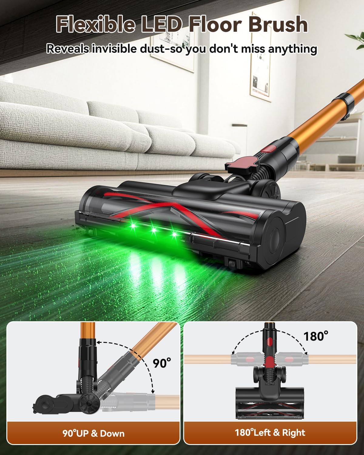 TECKNET TechRise 58KPA Cordless Vacuum: 70Min LED Touch, Anti-Tangle & Self-Standing