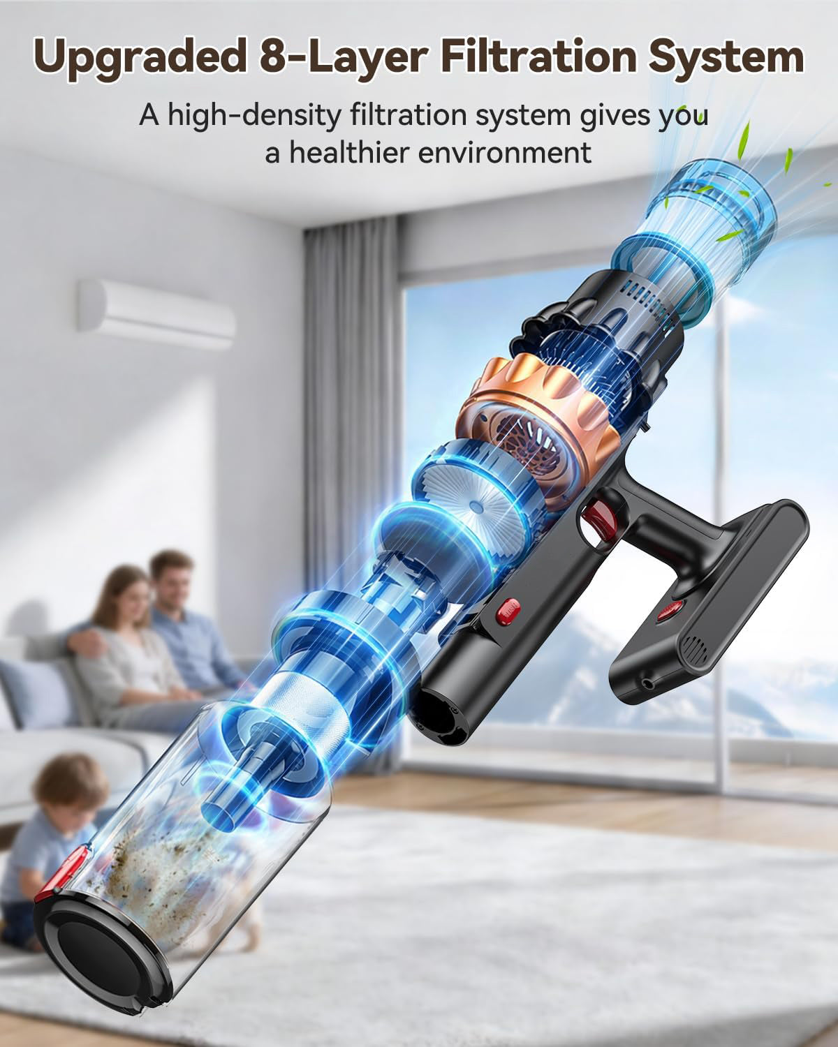 TECKNET TechRise 58KPA Cordless Vacuum: 70Min LED Touch, Anti-Tangle & Self-Standing