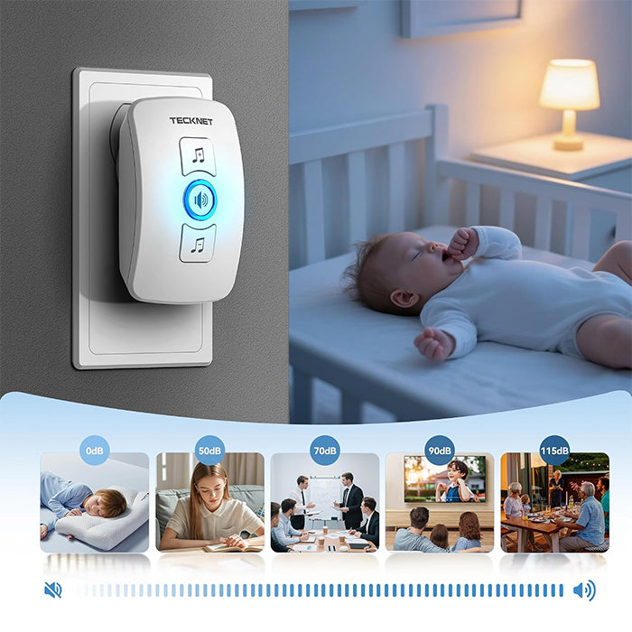 TECKNET Wireless Doorbell with 3 Receivers for Home, Office, Villa