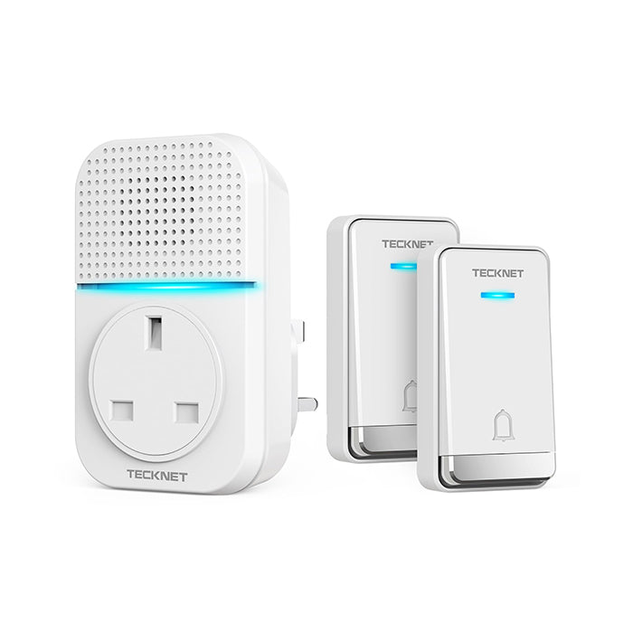 TECKNET Self‑Powered Wireless Doorbell with 2 Buttons & 1 Plug in Receiver