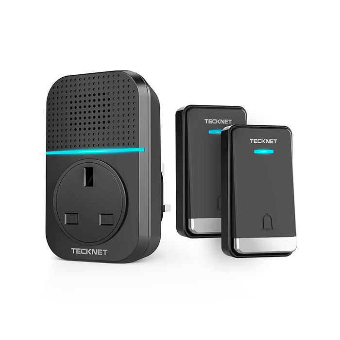 TECKNET Self‑Powered Wireless Doorbell with 2 Buttons & 1 Plug in Receiver