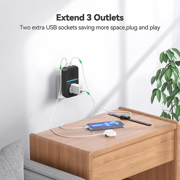 TECKNET Self-Powered Wireless Doorbell with 1 AC Outlet and 2 USB Ports-LED