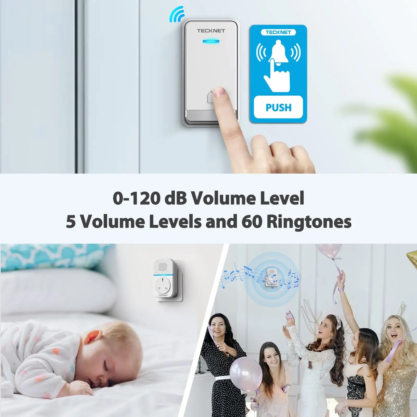 TECKNET Wireless Doorbell With 2 Receivers 2 Transmitters