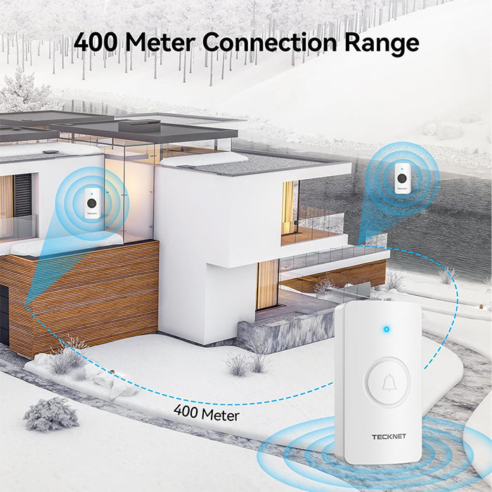 TECKNET Wireless Doorbell IP67 Waterproof Battery-Operated with 2 Buttons