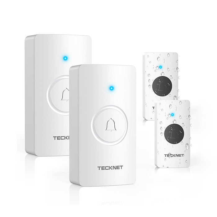 TECKNET Wireless Battery Doorbell, 2 Receivers & 2 Push Buttons, HWD01993