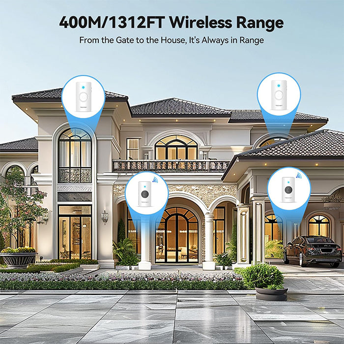 TECKNET Wireless Battery Doorbell, 2 Receivers & 2 Push Buttons, HWD01993