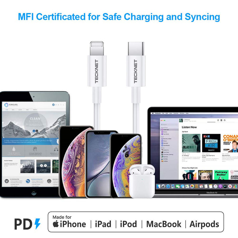 TECKNET USB C to Lightning Cable MFi Certified iPhone Charging Cable (1M)