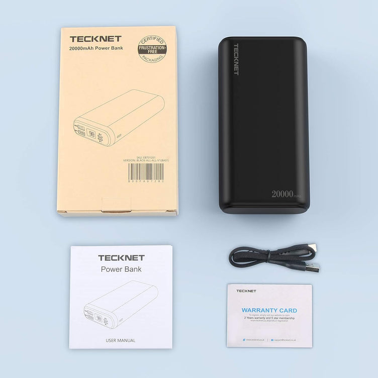 TECKNET Power Bank, 20000mAh Portable Charger with LED Display & 4 Input/Output