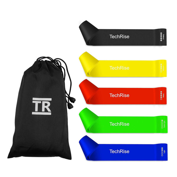 TechRise Exercise Bands, Resistance Loop Bands, Set of 5 Natural Latex Fitness Bands