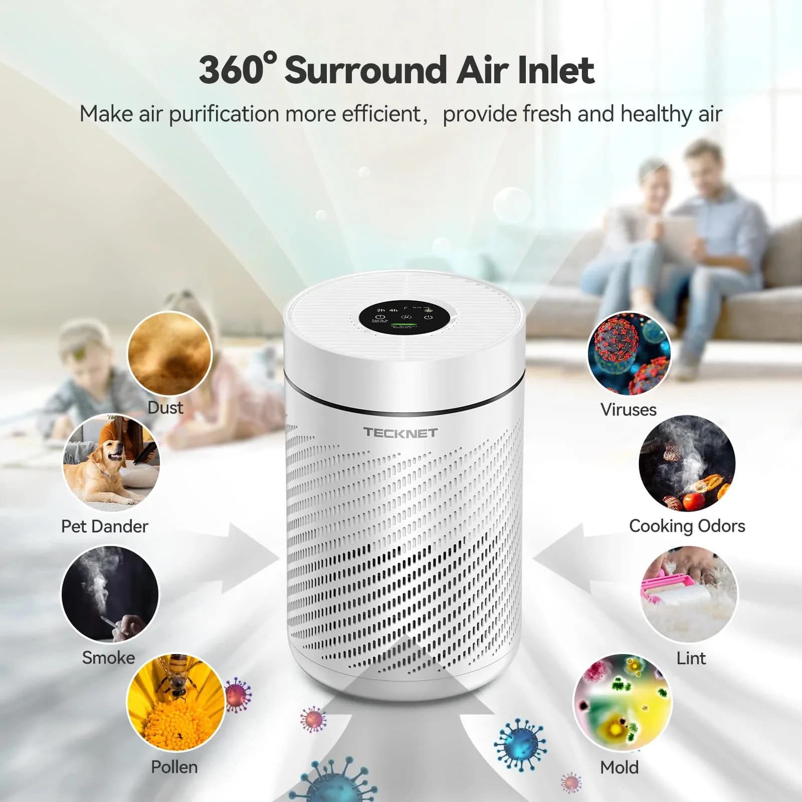 TECKNET Air Purifier for Bedroom Home, Coverage 430ft² HEPA Filter, CADR 250m³/h, 25dB Quiet Sleep Mode