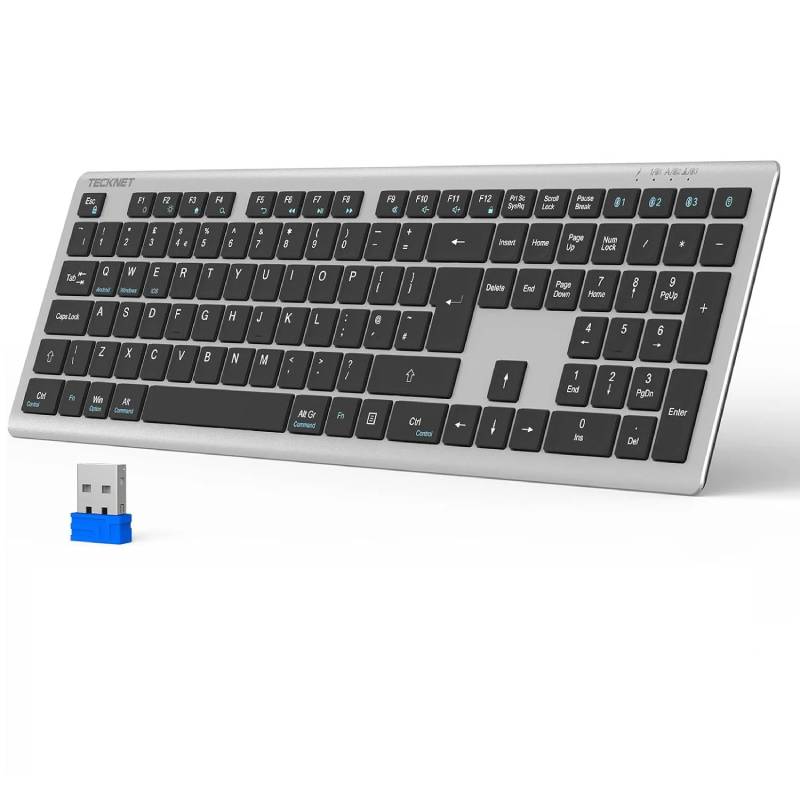 TECKNET Wireless Keyboard, Rechargeable 2.4GHz USB Bluetooth Keyboard for 4 Multi Devices
