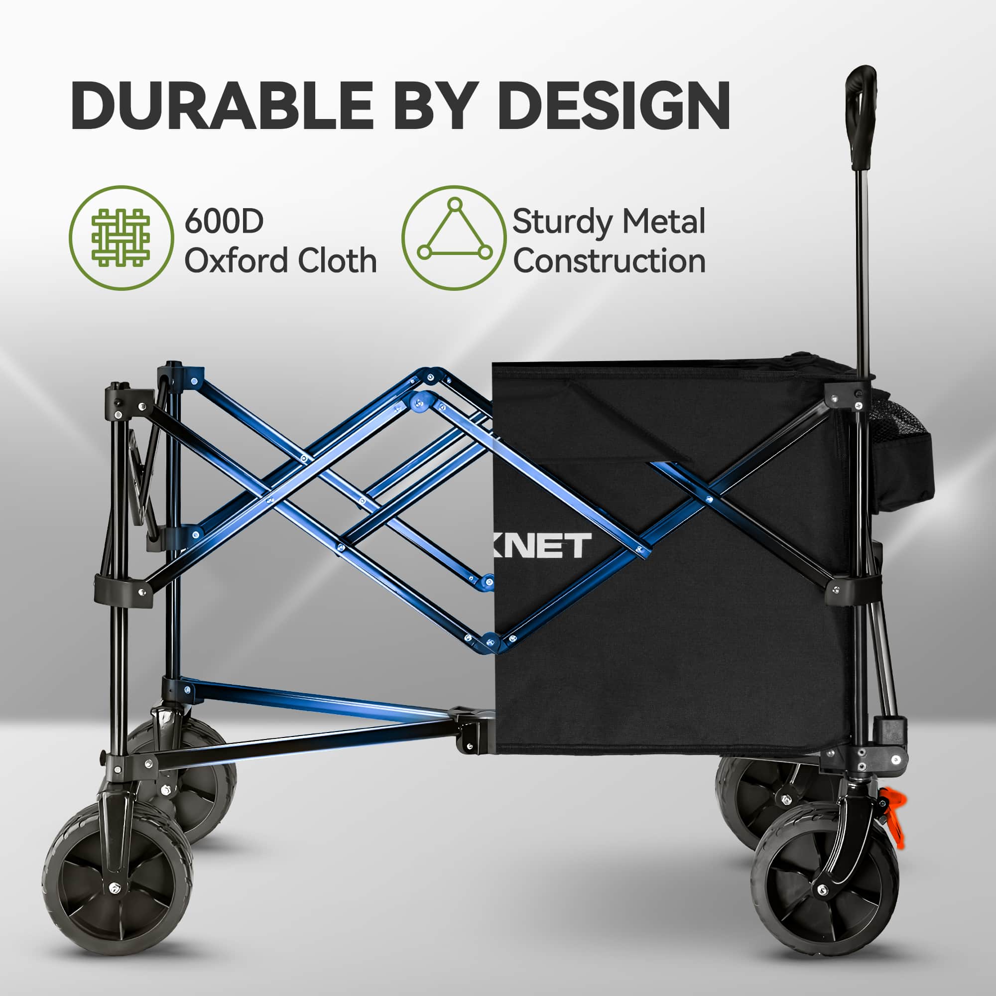 TECKNET Folding Wagon Heavy Duty All-Terrain Collapsible Camping Trolley Cart 180L