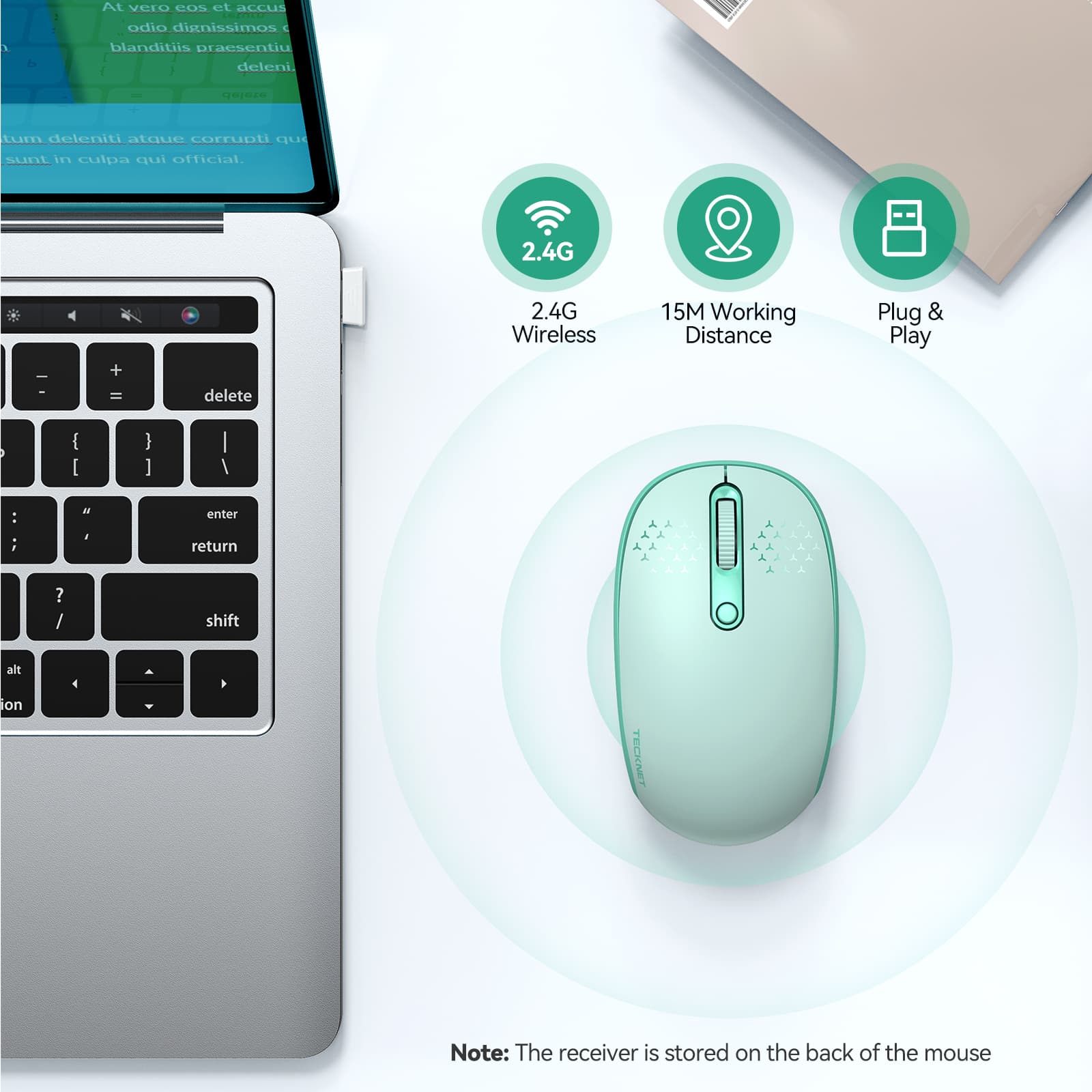 TECKNET 2.4G Silent Wireless Mouse with USB Receiver, 1600 DPI 3 Adjustment Levels