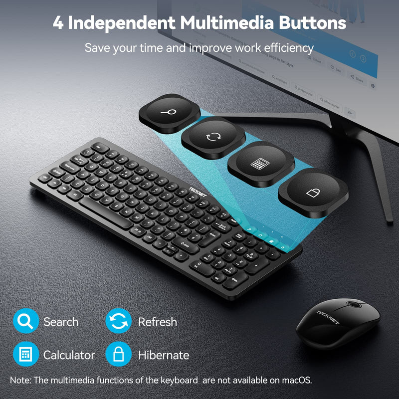 TECKNET 2.4G Wireless Keyboard Ergonomic Design Silent USB Cordless Mouse Combo, 12 Multimedia and Shortcut Keys