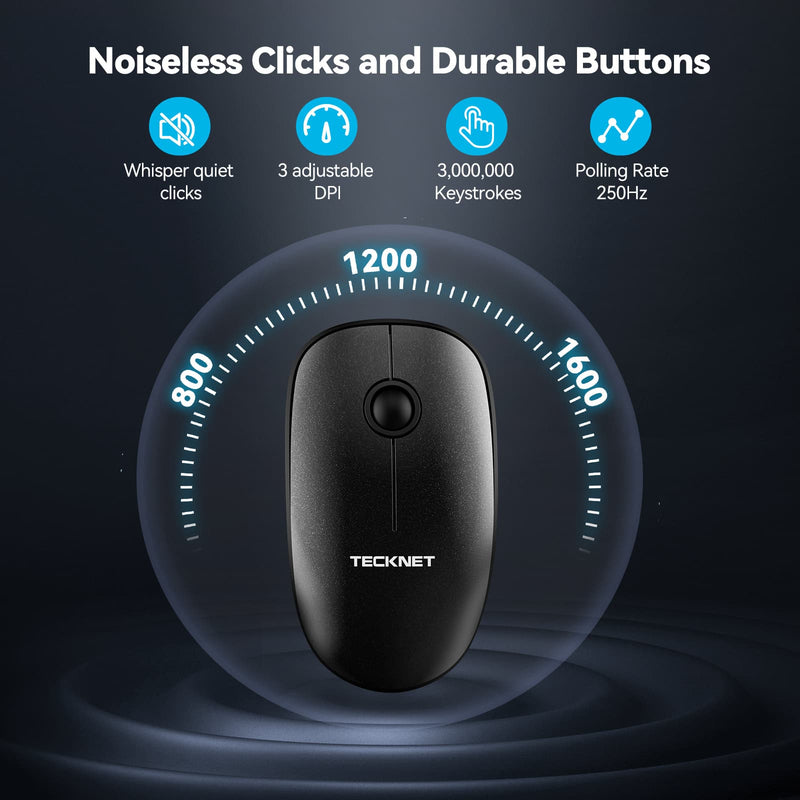 TECKNET 2.4G Wireless Keyboard Ergonomic Design Silent USB Cordless Mouse Combo, 12 Multimedia and Shortcut Keys