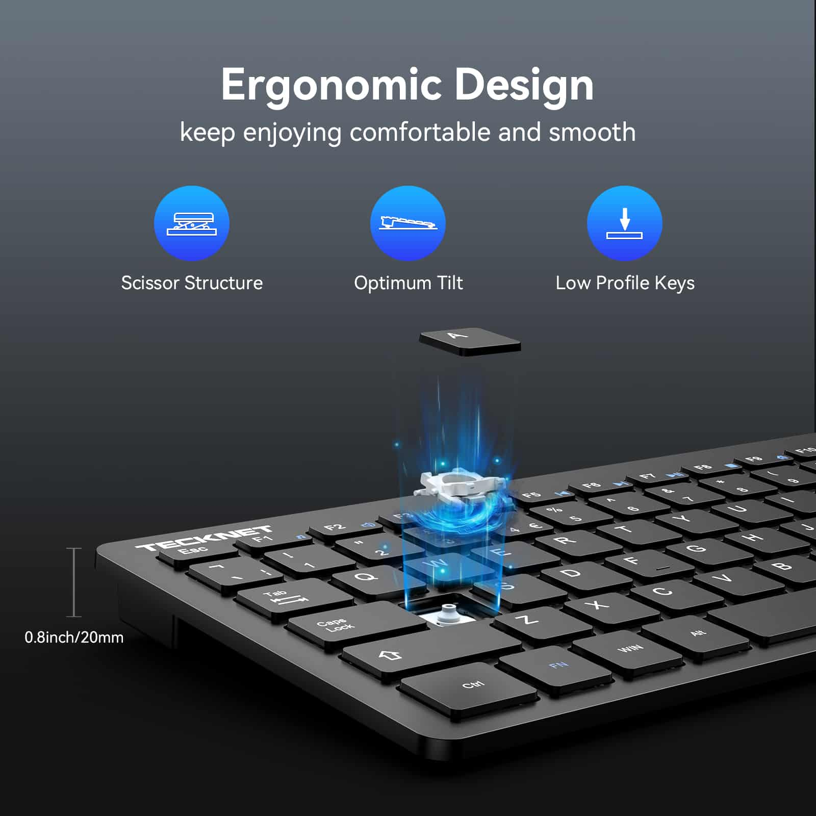 TECKNET 2.4G Wireless Keyboard, Mini Silent Whisper-Quiet Keyboard