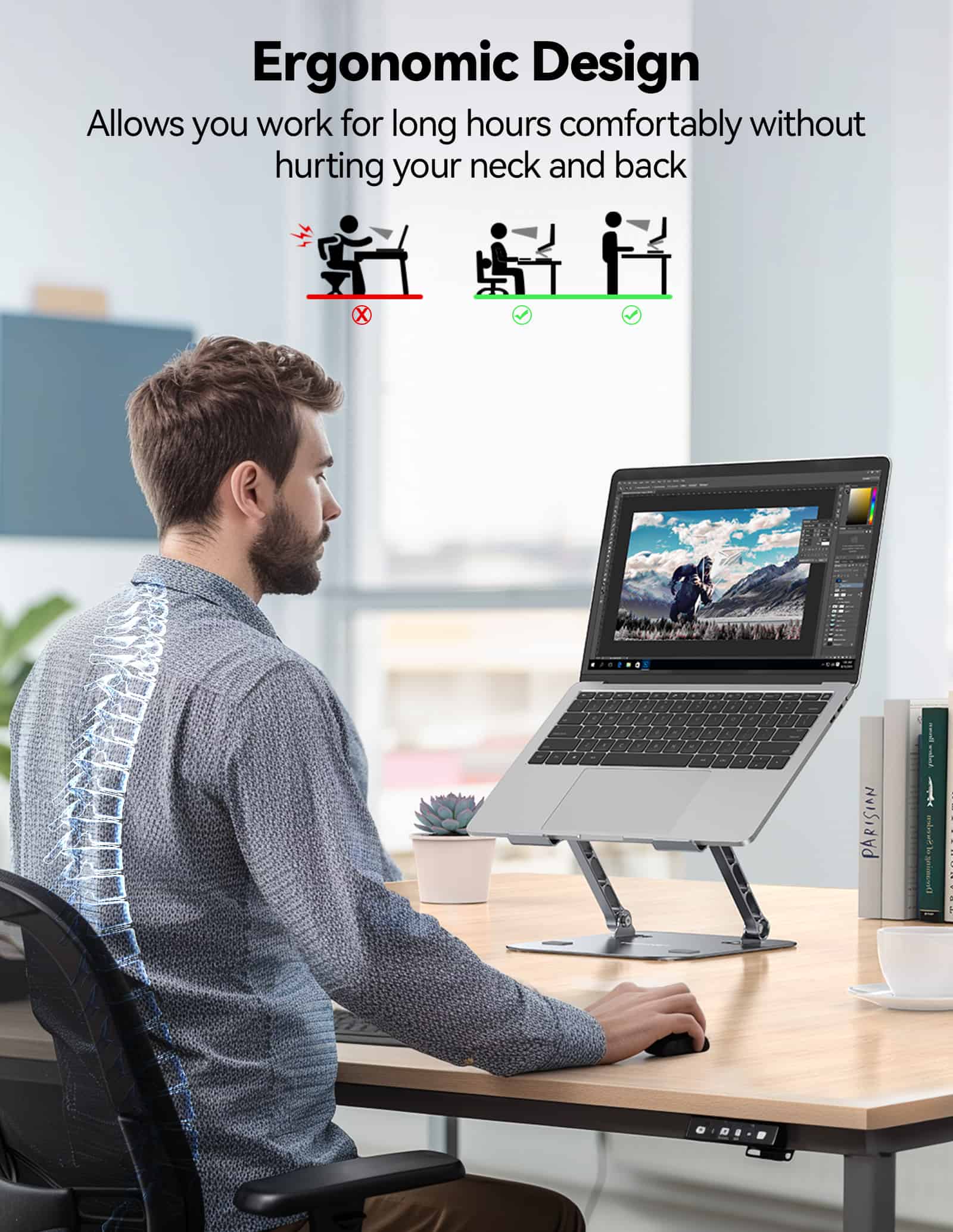 TECKNET Adjustable Laptop Stand, Ergonomic Foldable Holder for 11-17.3 Inch Laptops, MacBooks, and Tablets