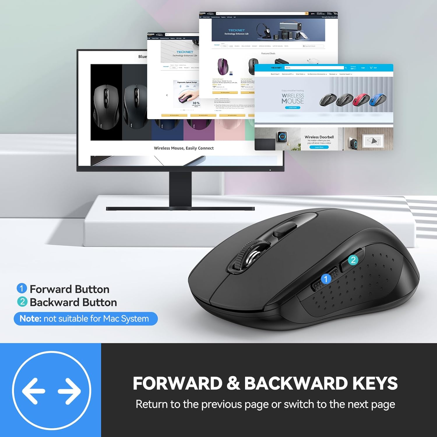 TECKNET Bluetooth Mouse, 4000 DPI Wireless Computer Mice Bluetooth 3.0/5.0