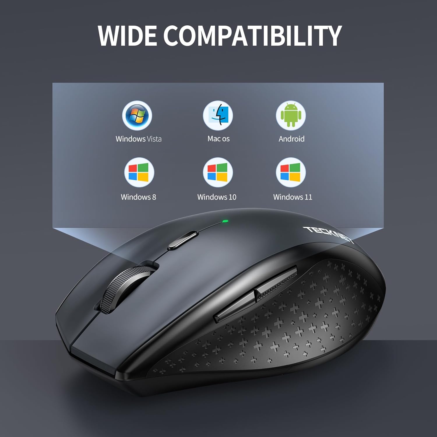 TECKNET Bluetooth Mouse, 2.4GHz Wireless Mouse with Tri-Mode (BT 5.0/4.0+2.4G)