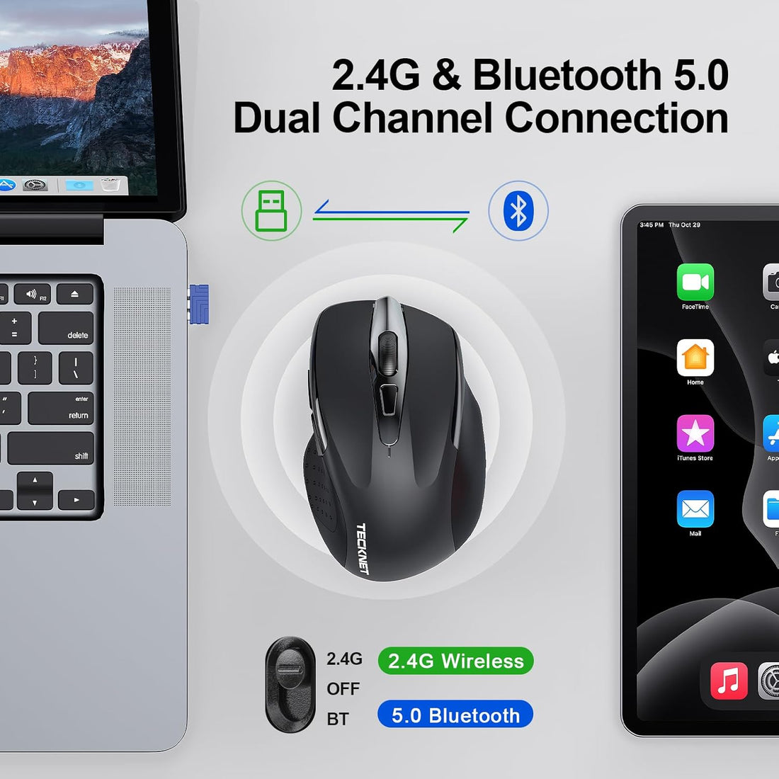 TECKNET Rechargeable Bluetooth Wireless Mouse 4800DPI
