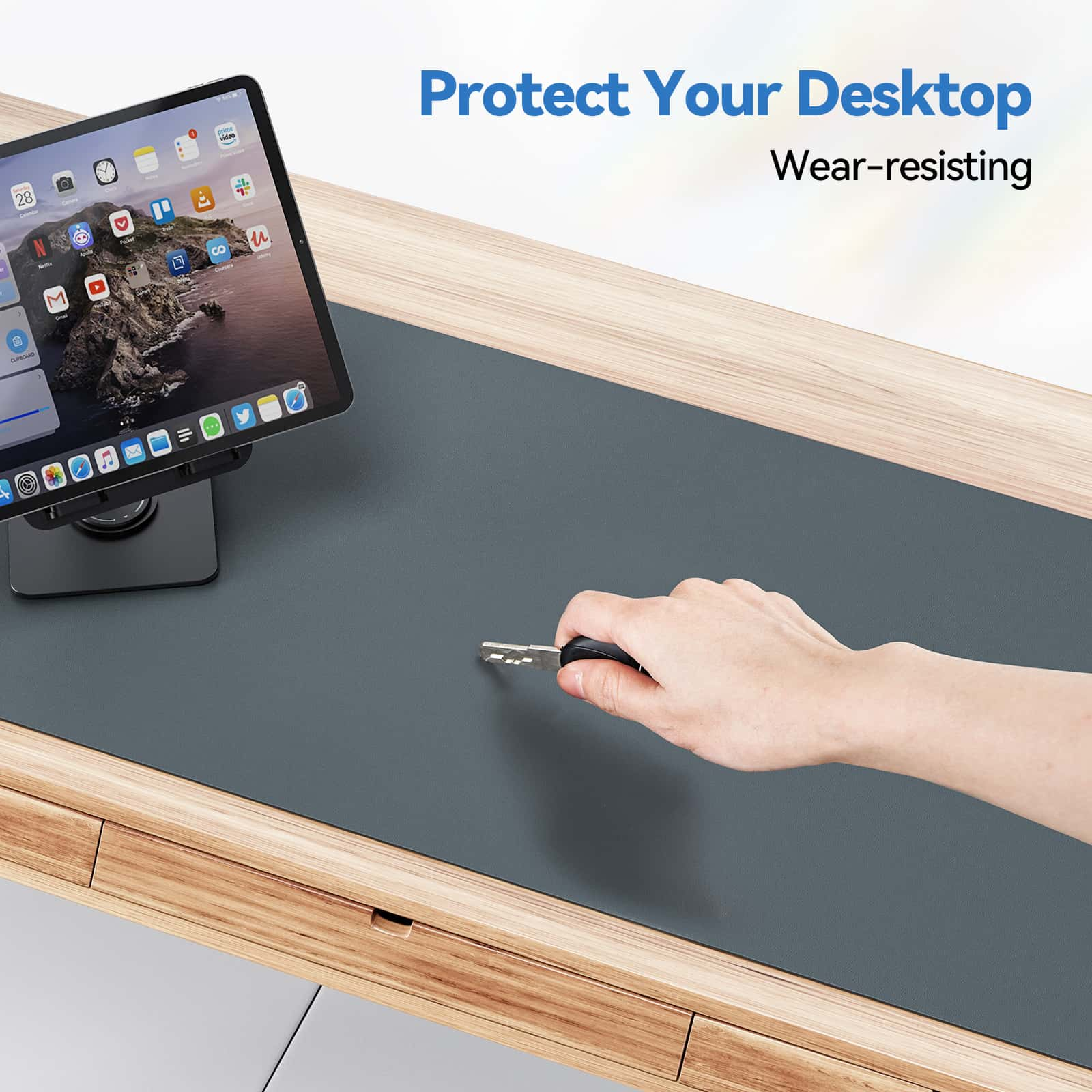 TECKNET Desk Mat Large - 800x400mm Double-Sided Leather Desk Pad