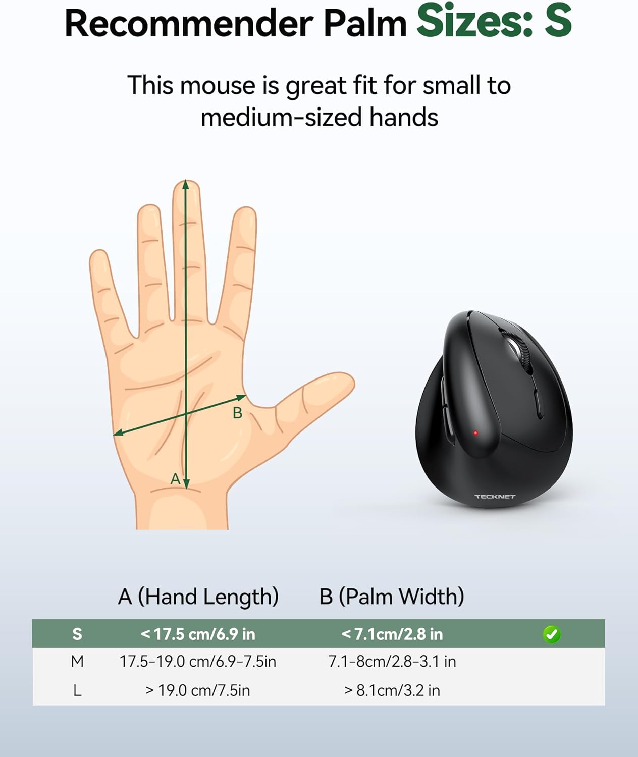 TECKNET Ergonomic Mouse, 2.4G Small Vertical Mouse 4800 DPI