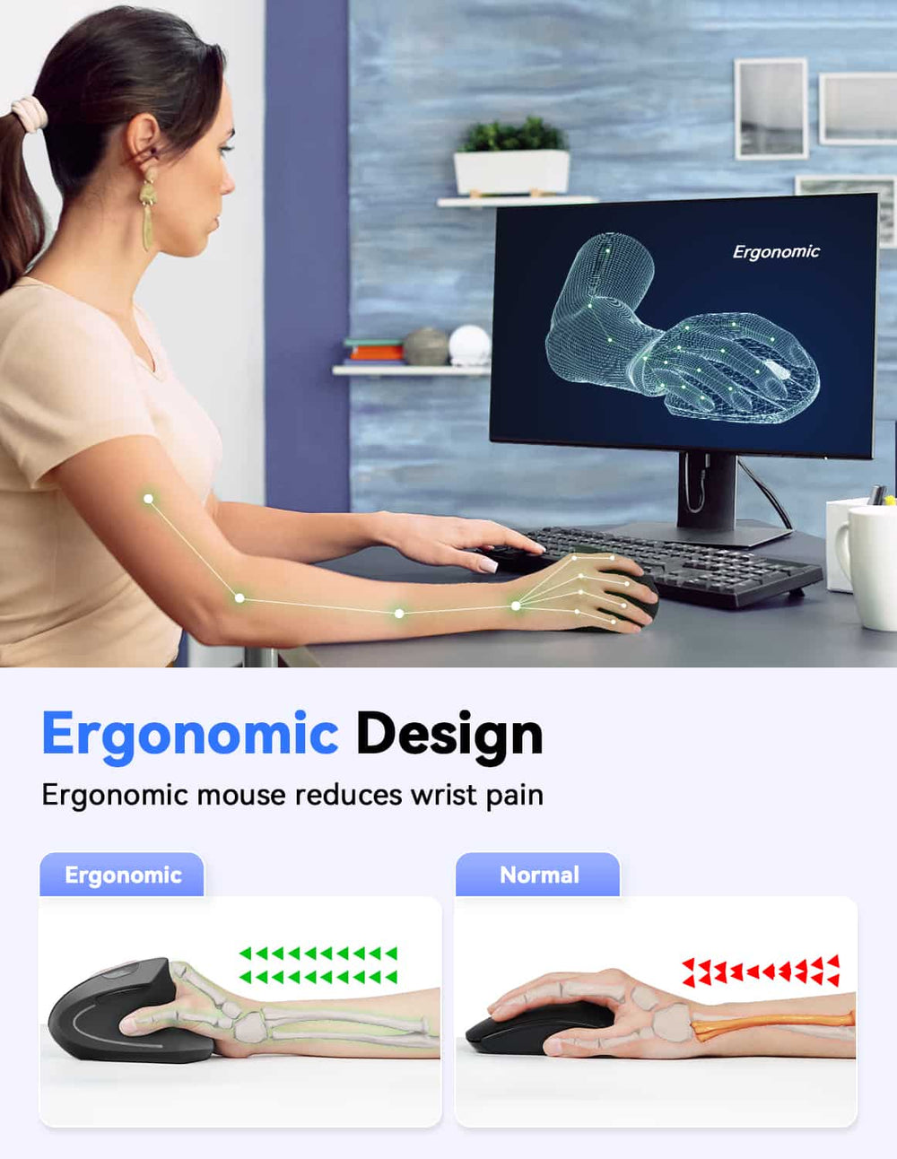 6 Button Computer TECKNET Ergonomic Silent Mouse, 2.4G Vertical Mouse with 4800 DPI, 6 B
