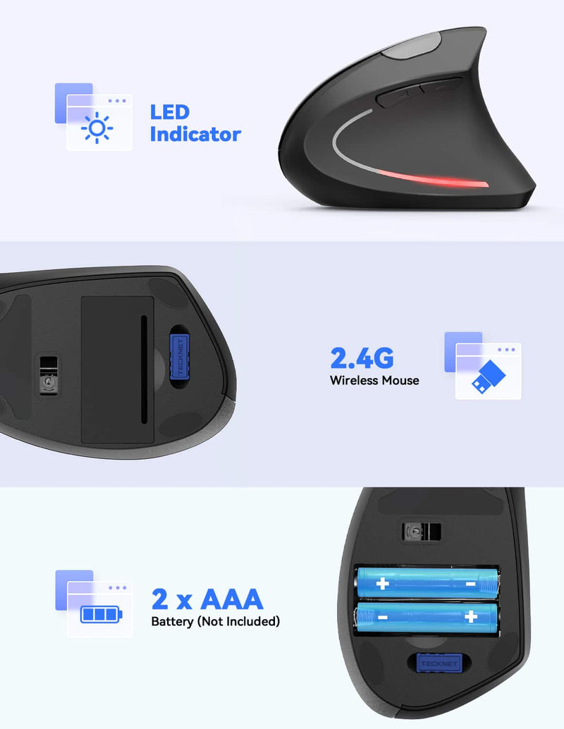Computer Mouse Tecknet TECKNET Ergonomic Silent Mouse, 2.4G Vertical Mouse with 4800 DPI, 6 B