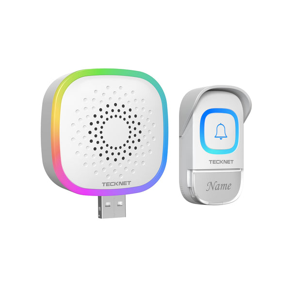 TECKNET Wireless Doorbell with USB Receiver, Mini Front DoorBell with RGB Light