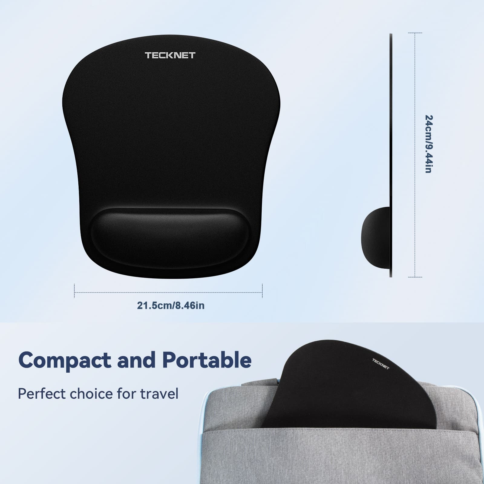 TECKNET Mouse Mat Wrist Support, 2 Pack Ergonomic Mouse Mat with Memory Foam