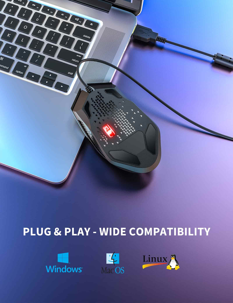 TECKNET RGB Wired Gaming Mouse with 6 Programmable Buttons, 8000 DPI O