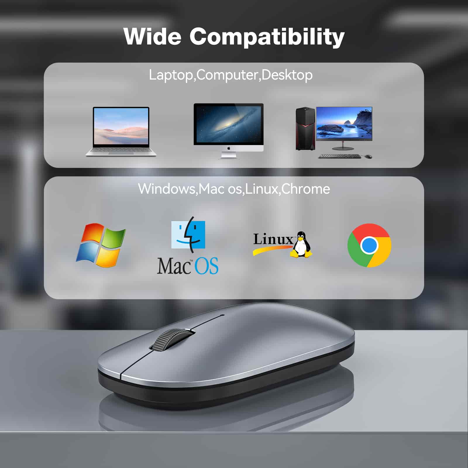 TECKNET Slim Wireless Mouse, 2.4G Silent Cordless Mouse (2 Shells)