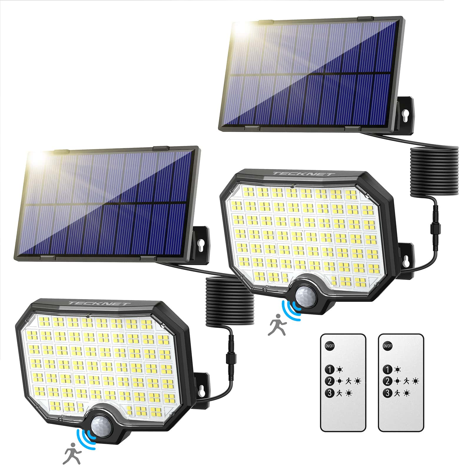 TECKNET Solar Security Lights Outdoor 2 Pack, 252 LED Pir Solar Lights Outdoor Motion Sensor