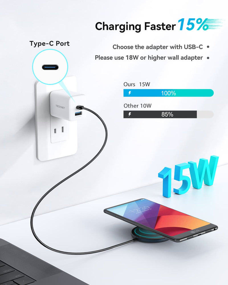 TECKNET Magnetic Wireless Charger Compatibility with Mag-Safe, USB C Fast Charging up to 15W with 3.3ft Cable