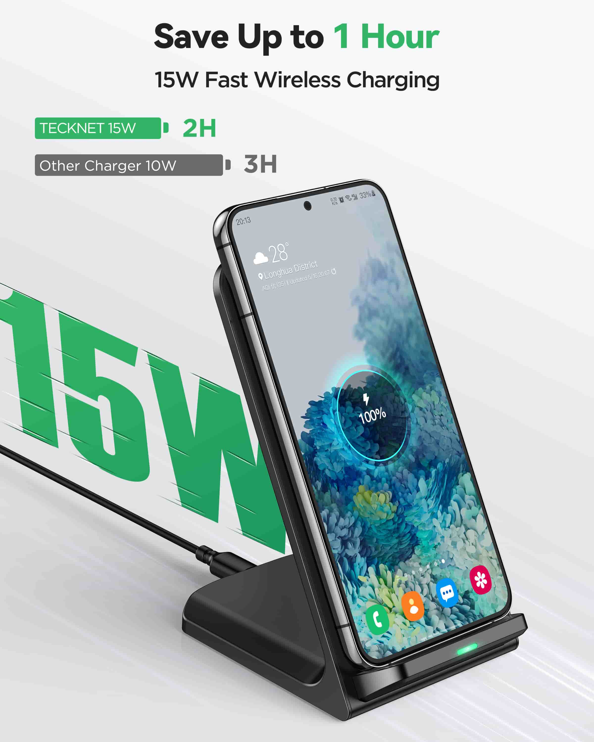 TECKNET 15 W Wireless Charger with Inductive Charging Function, Qi-Certified