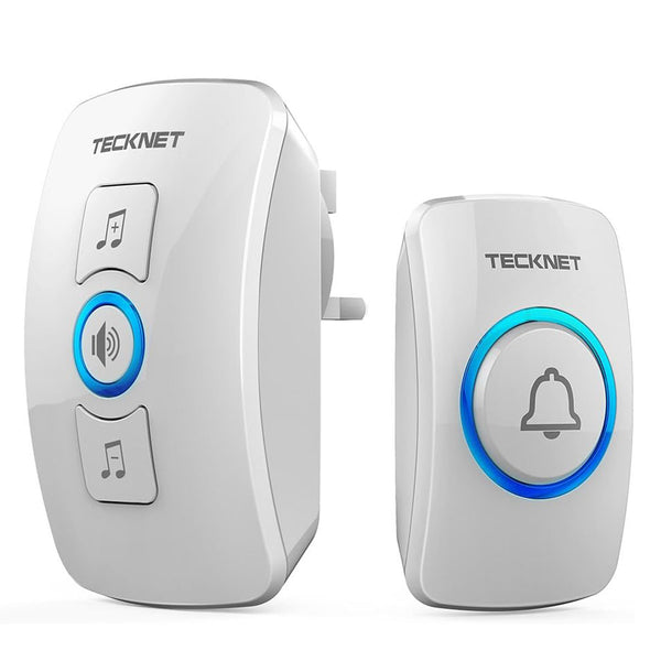 TECKNET Wireless Doorbell, Waterproof Wall Plug-in Door Bell Cordless Chime Kit, 60 Chimes & 6 Level Volume
