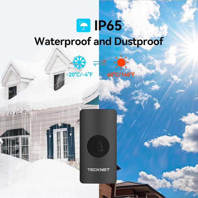 TECKNET Waterproof Wall Plug-in Wireless Doorbell Door Chime, UK Plug