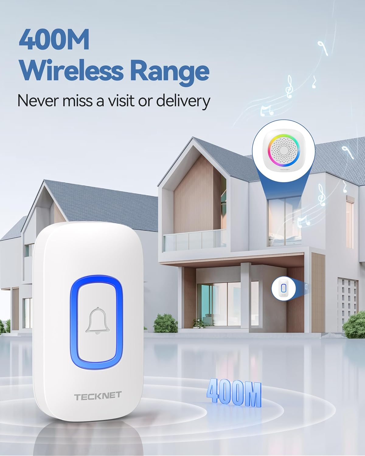 TECKNET Wireless Doorbell, Plug in Doorbell with RGB Light