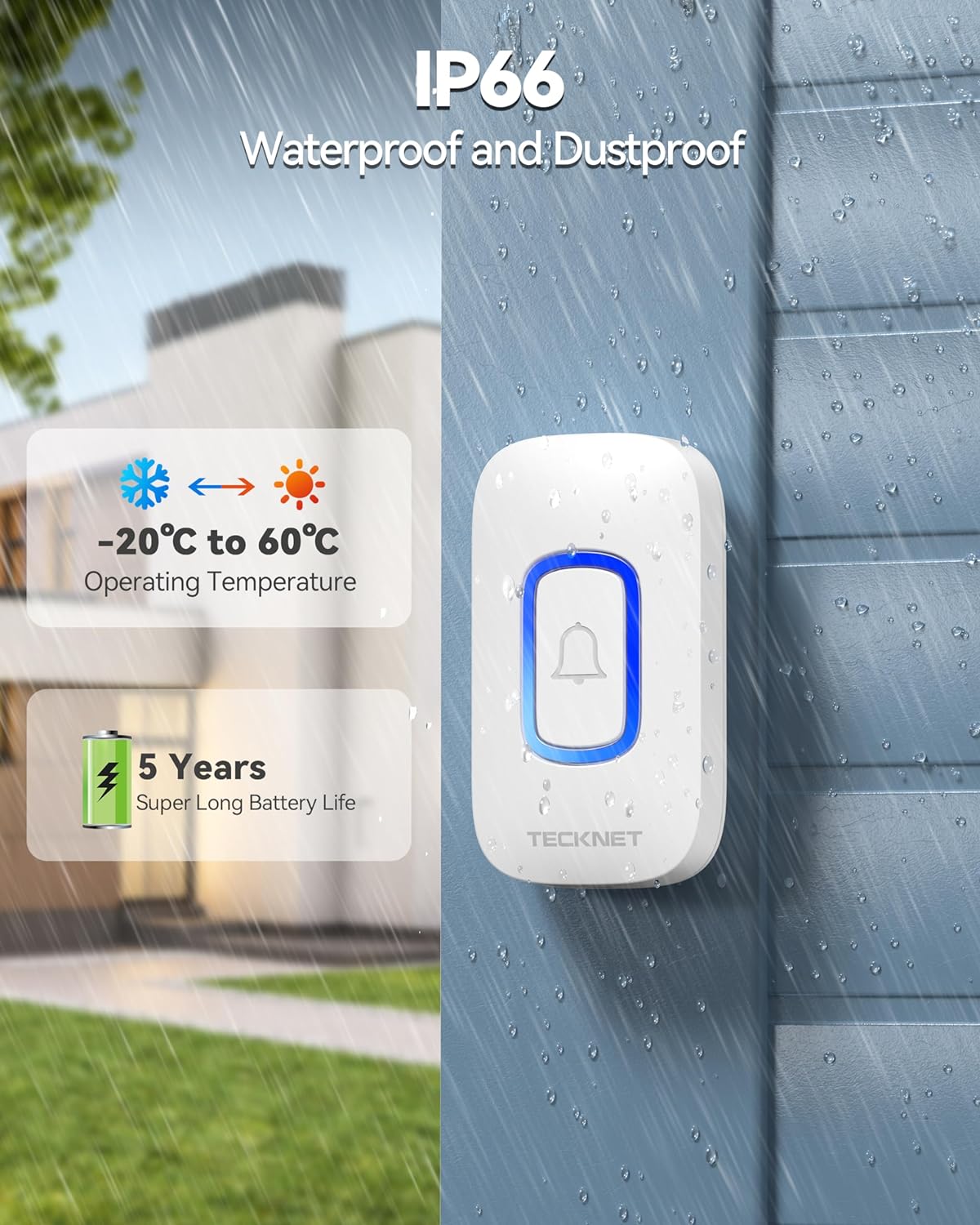 TECKNET Wireless Doorbell, Plug in Doorbell with RGB Light