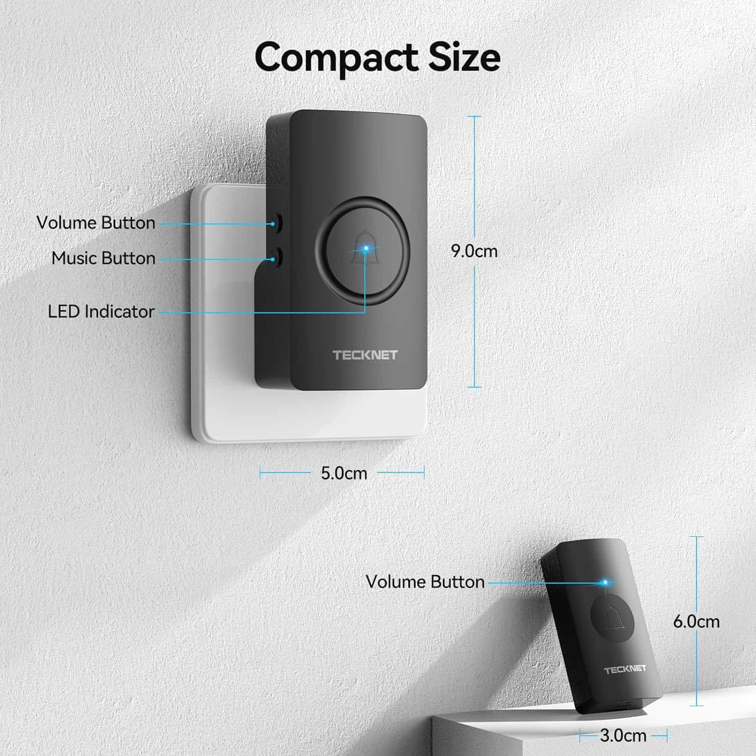 TECKNET Waterproof Wall Plug-in Wireless Doorbell Door Chime, UK Plug