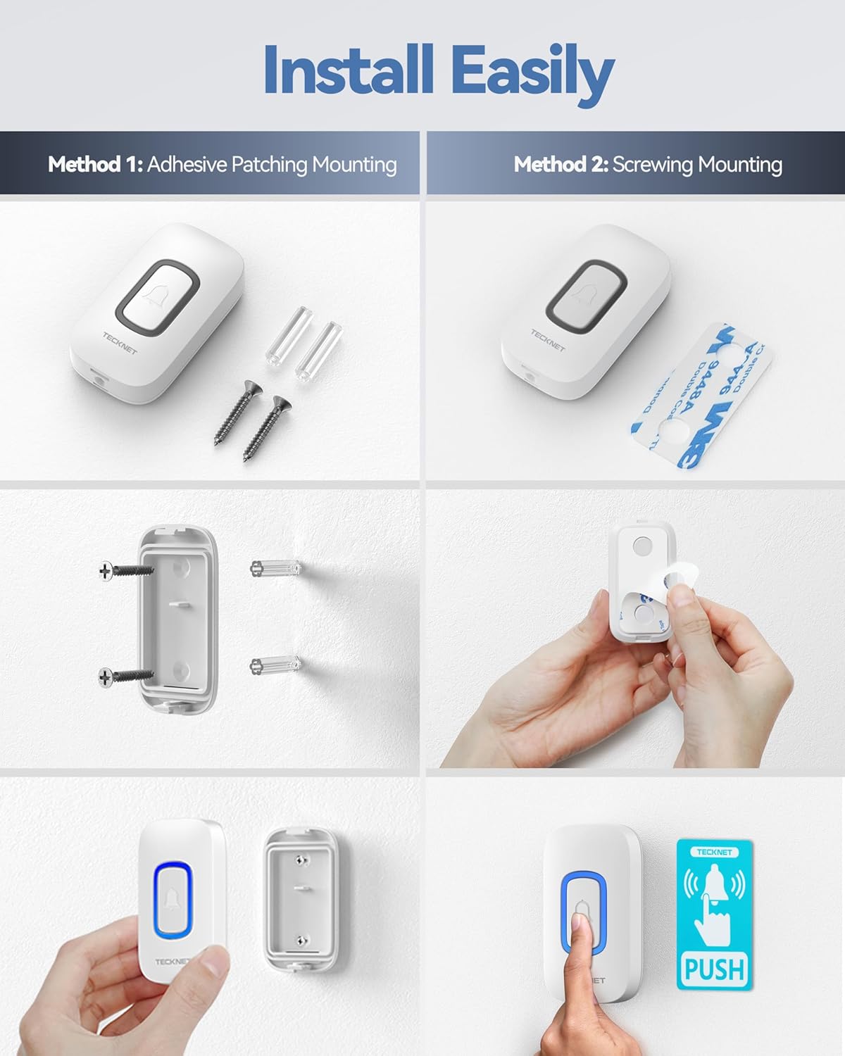 TECKNET Wireless Doorbell, Plug in Doorbell with RGB Light