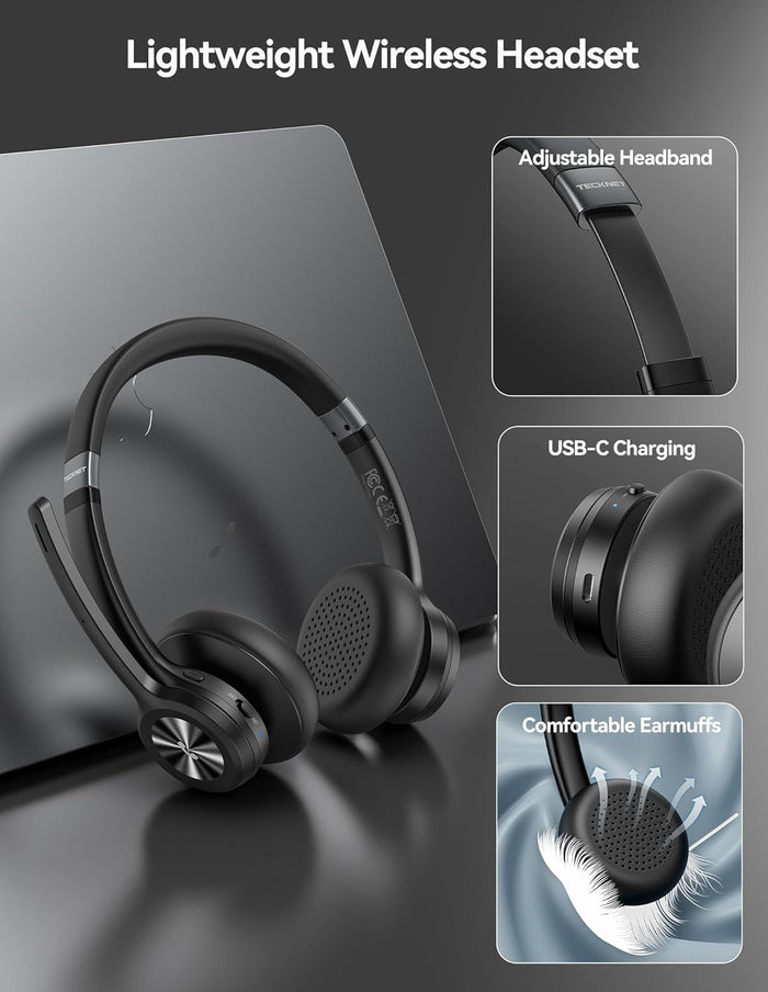 Tecknet TECKNET Bluetooth Headset with Microphone Noise Canceling